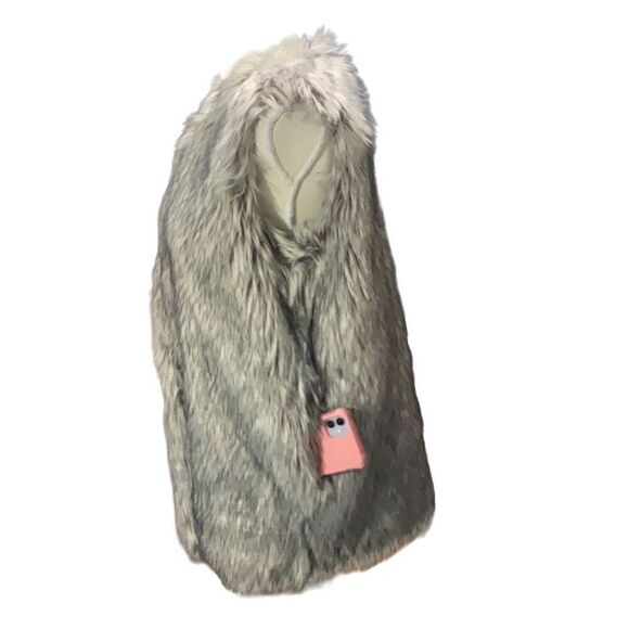 Rachel Zoe Silver Faux Fox Fur Fluffy Hook Closure Vest Jacket Size Medium - Picture 2 of 7